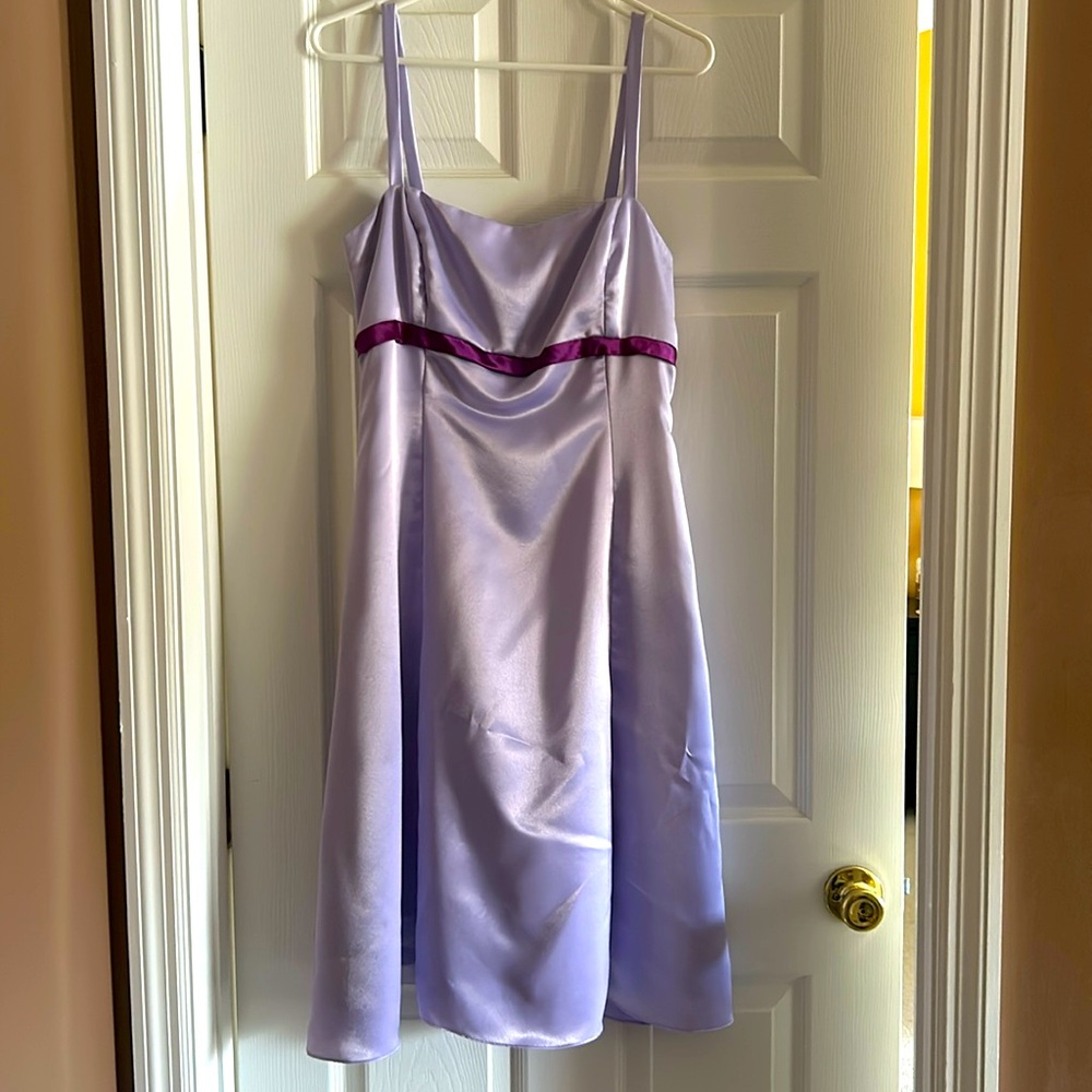 Lilac satin bridesmaid dress